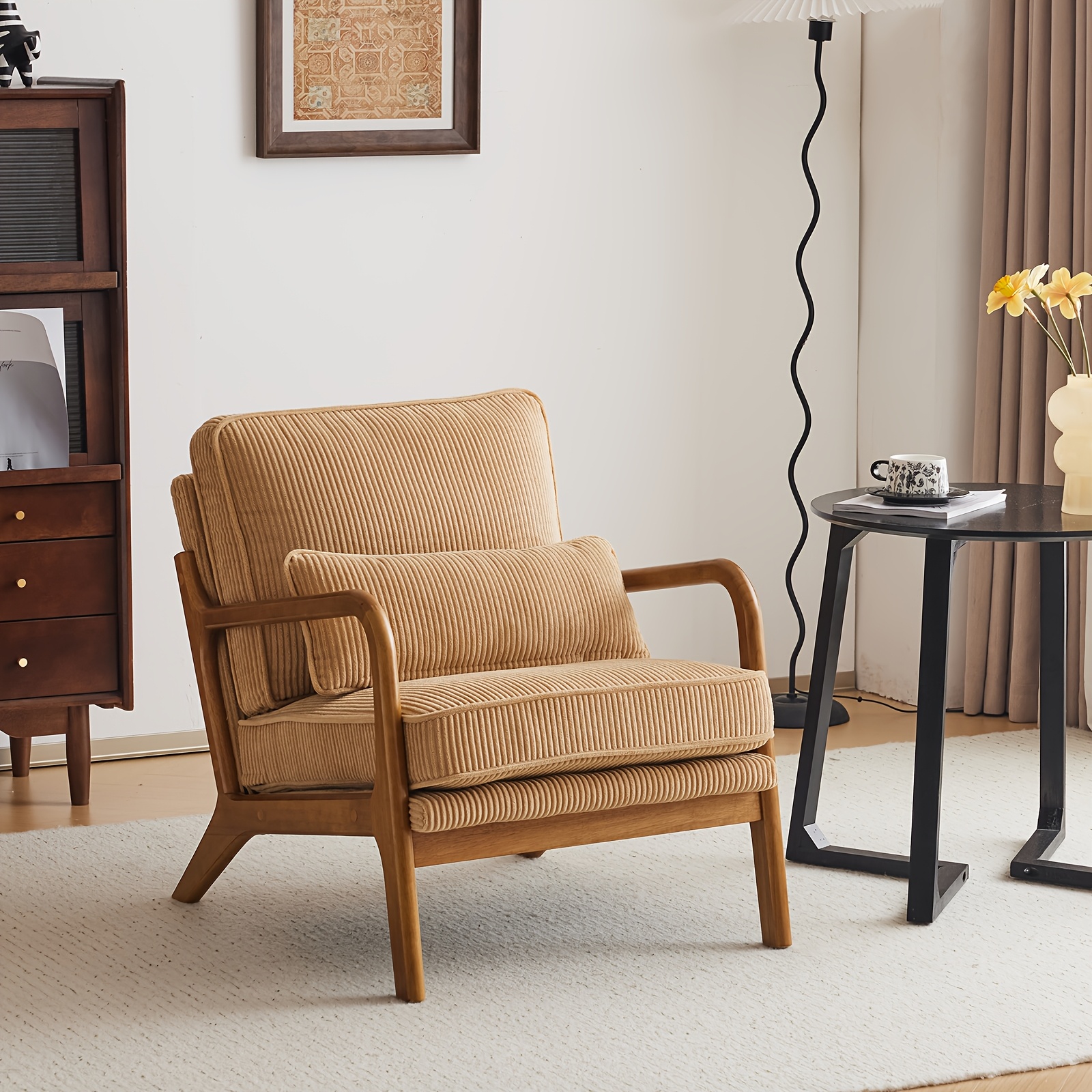   century modern cloud accent armchair with lumbar pillow 16cm thick seat cushion cozy lounge chair wooden armrests for bedroom living room reading room