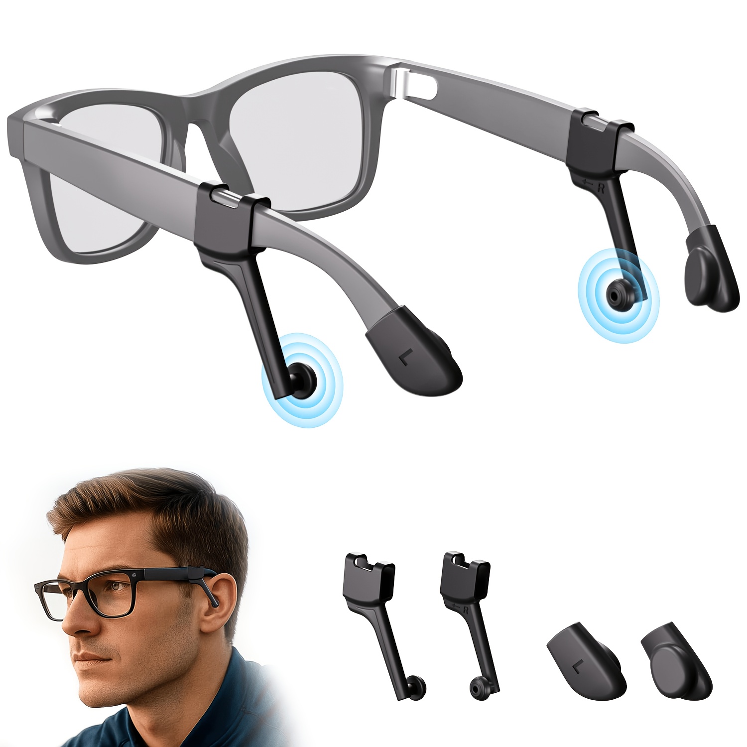 item picture 1 pair ai smart glasses hearing tubes anti slip and anti eavesdropping earplug additions suitable for office outdoor and other  