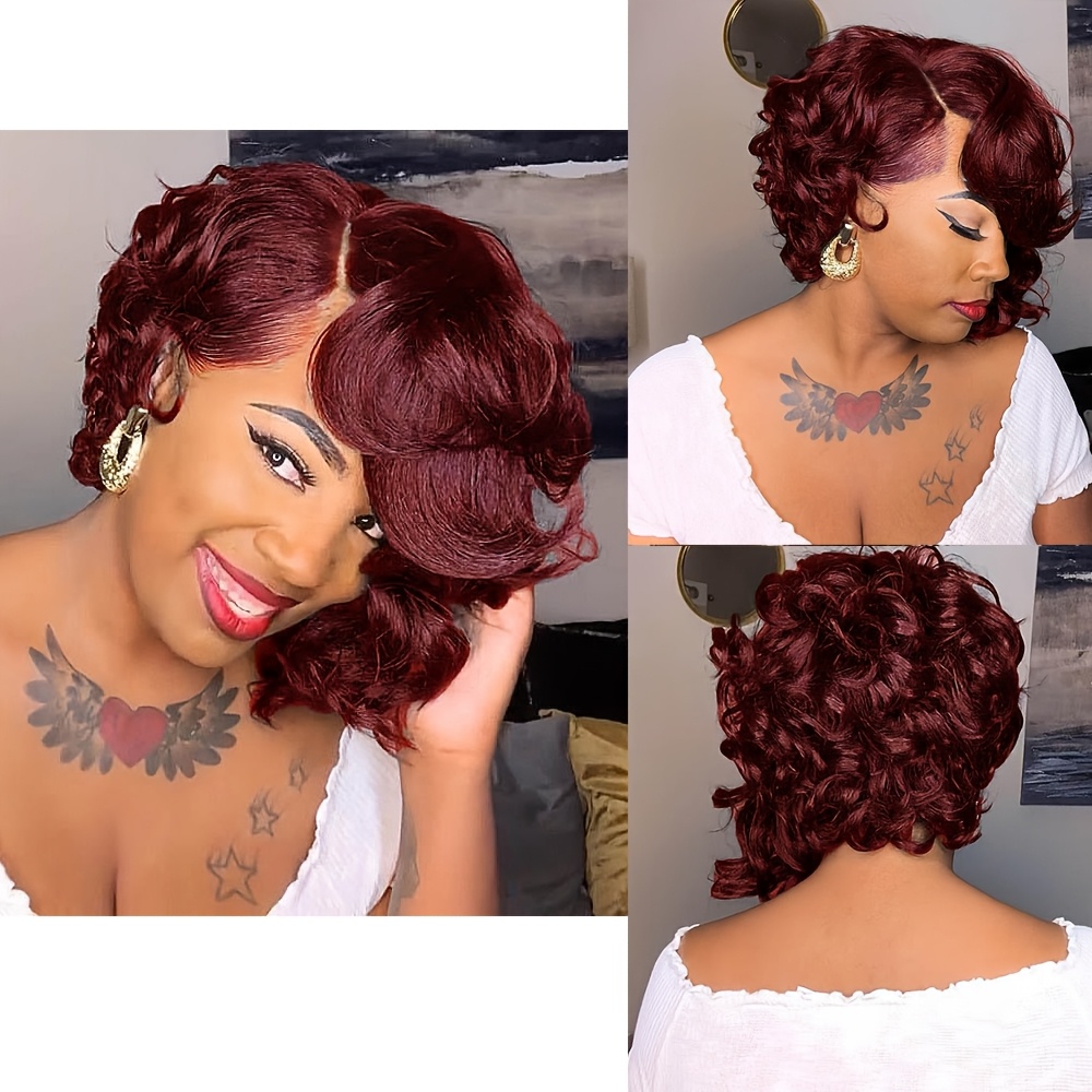 TEMU Synthetic Curly Wigs For Women Short Bob Hairstyles For Women Red Hair Afro Curly Bob Wigs For Christmas Day Big Curly Haircut Wig