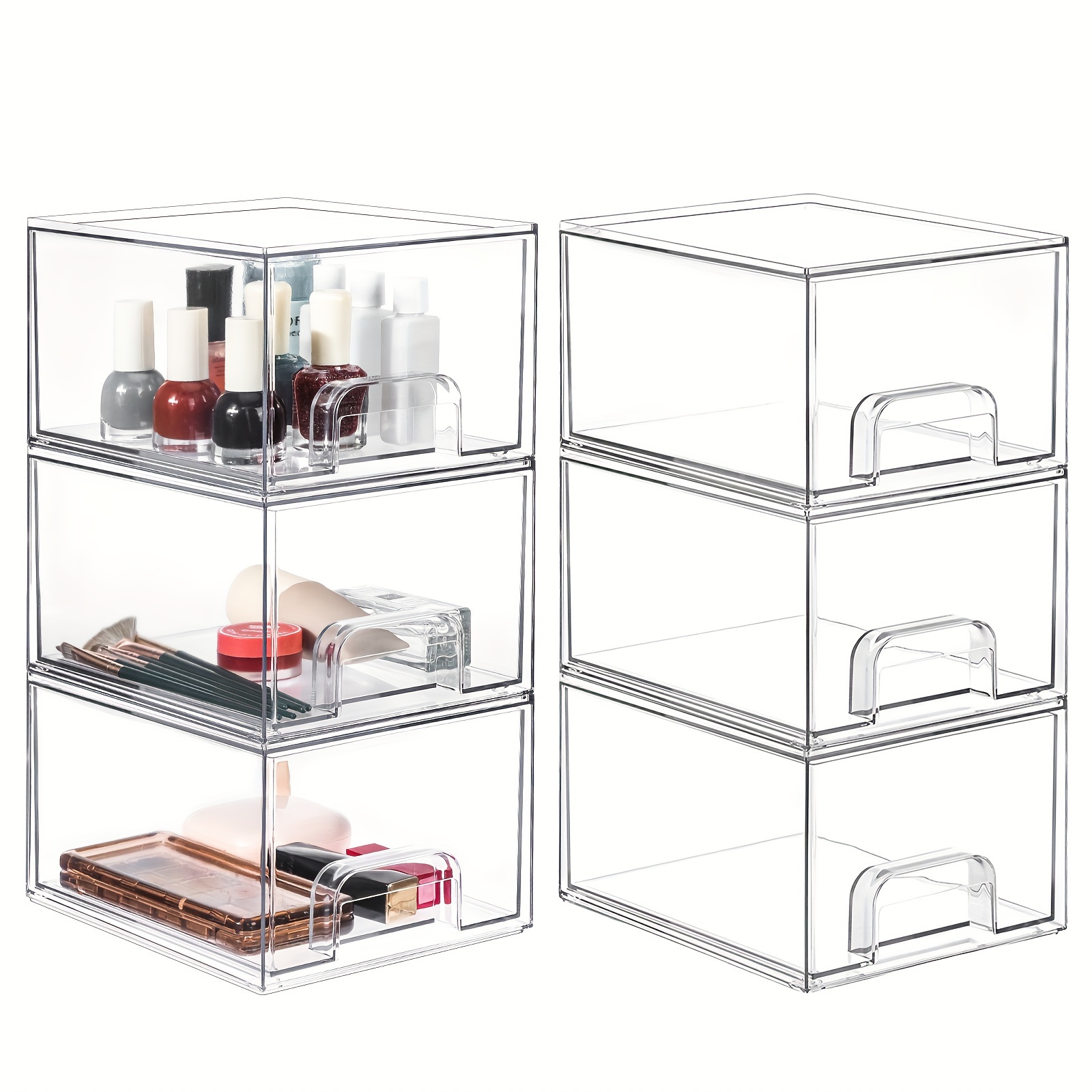 

Stackable Storage Drawers, 6 Pack 7.4 X6 X4.4 Inches, Makeup Organizers, Clear Plastic Organizer For Vanity Bathroom Kitchen Cabinets Laundry Rooms Pantry