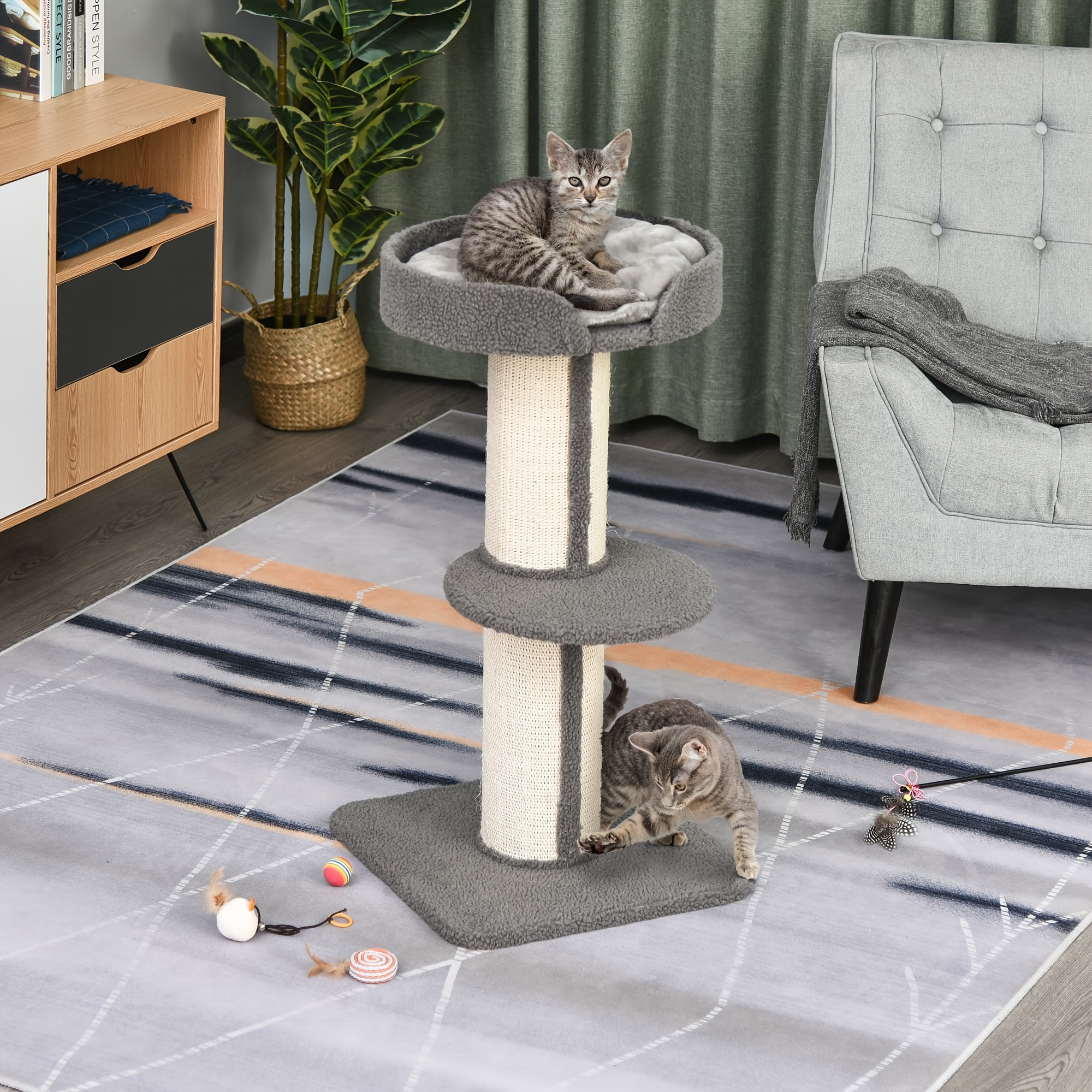 TEMU PawHut Arbre à chat à plusieurs niveaux de 36" avec tapis en sisal, poteau à , panier, coussin, perchoir, blanc crème