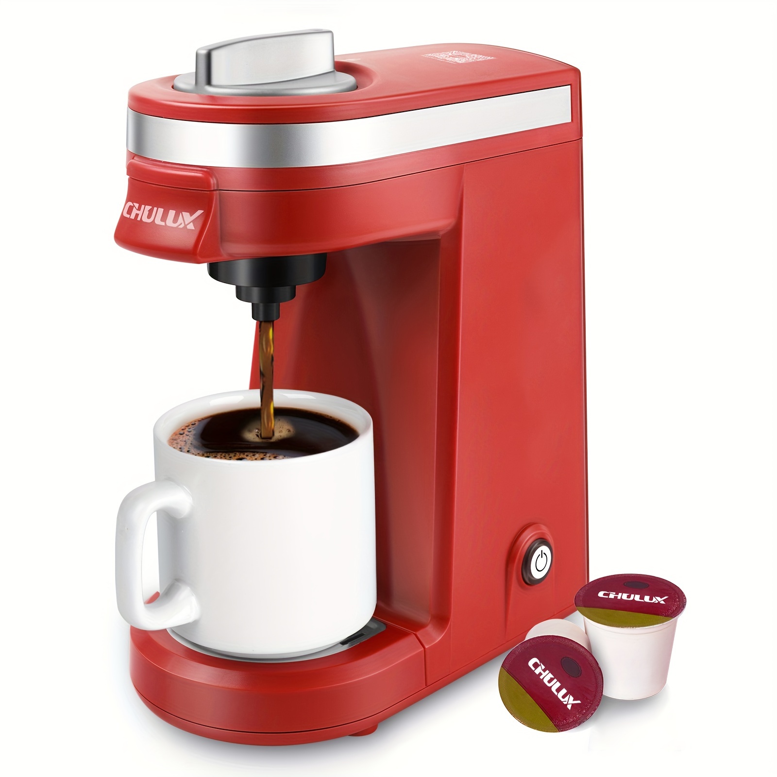 

1pc, Chulux Single Cup Coffee Maker, Suitable For K-cup Coffee Capsules, Tea Capsules And Ground Coffee, 12 Ounce Built-in Water Tank, Red