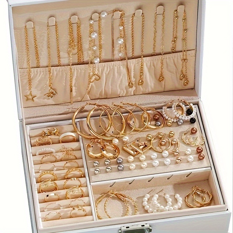 86pcs jewelry set fashionable elegant   necklaces heart rings   pearl earrings studs   set for women versatile accessories for   parties gift without box vintage bohemian styles details 0