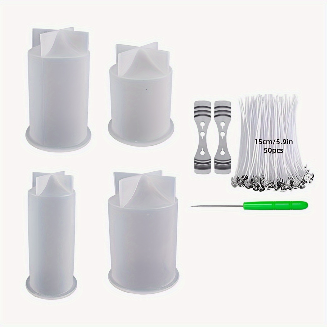 Image of Total 57pcs, 4pcs Pillar Candle Silicone Molds Kit, Including 50pcs Candle Wicks, 2pcs Holder, For Diy Aromatherapy Candle Making Supplies, Home Decor, Handmade Diy