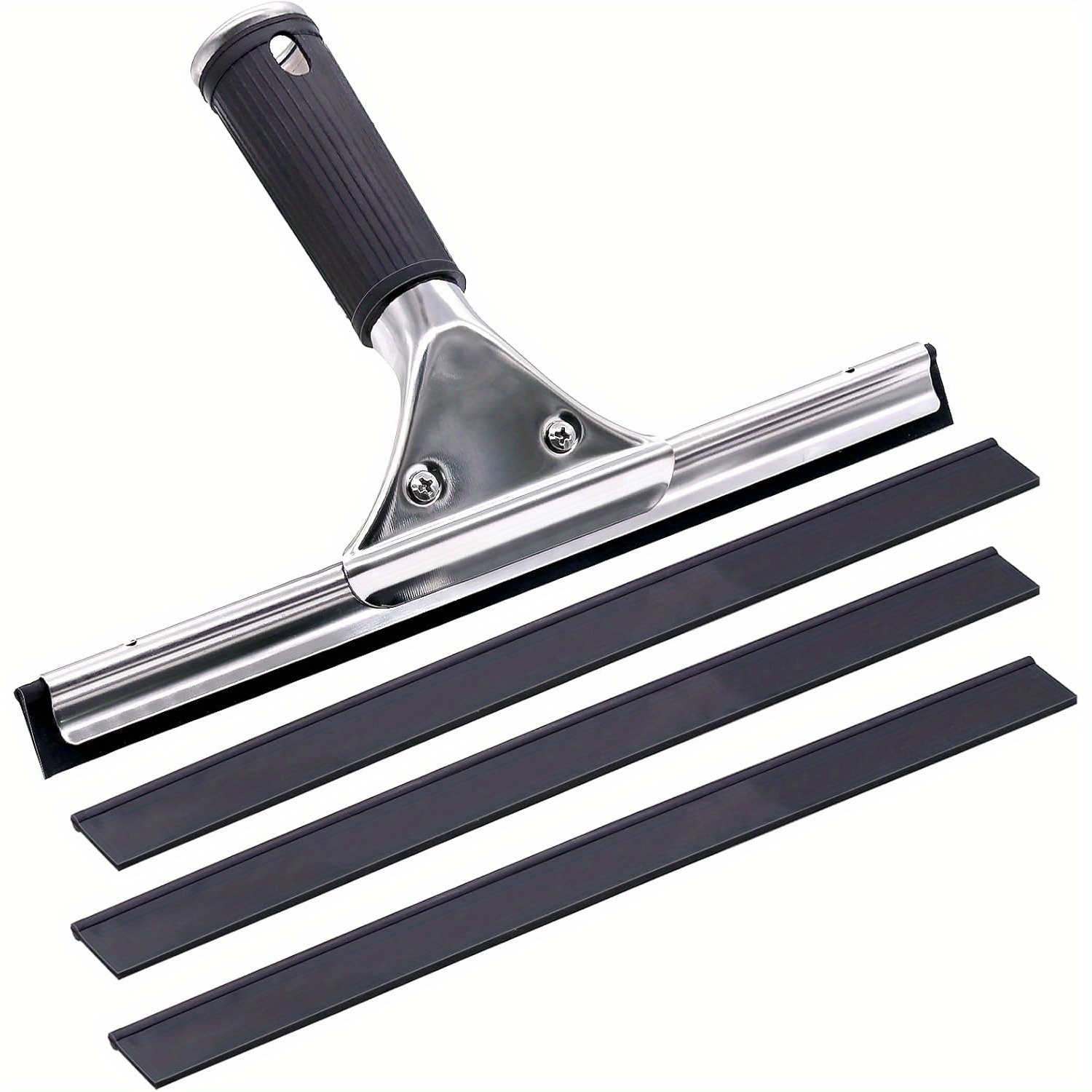 TEMU 1 X -inch Professional Window Squeegee   3 Replacement , Stainless Steel Window Scraper With 3 Replacement , Black Shower Squeegee, Suitable For