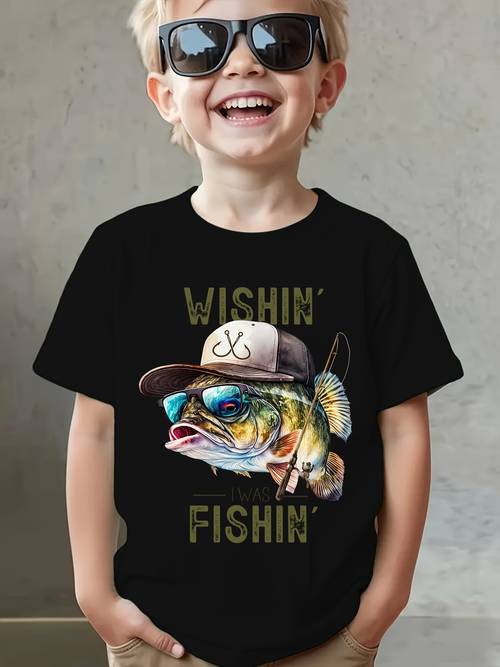 zomermode jongens korte mouw t-shirt wishin visprint casual top met en eendenbekpet ny-dx4149