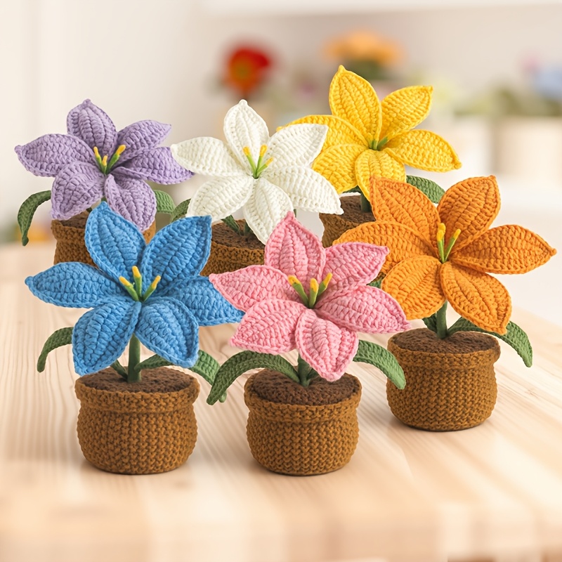 Plante lys crochetée en pot décoration florale intérieure_voghion.com