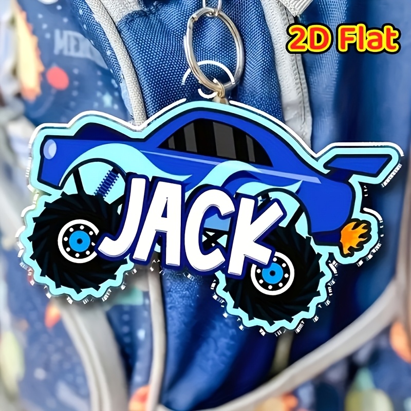 TEMU 2d Flat, 2d Flat Acrylic Keychain, Cute Personalized Monster Truck Backpack Name Tag, Custom Personalized Backpack Label, Monster Truck Name