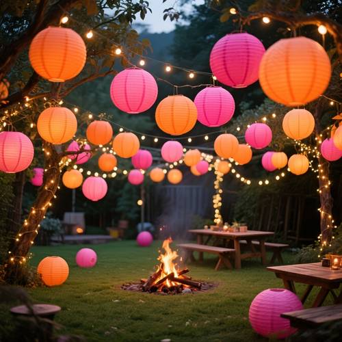 zestaw lampionów papierowych seria różowo-pomarańczowa, różne rozmiary 15cm/20cm/25cm, zestaw 14 sztuk lampionów w kolorach różowo-czerwonym, jasnoróżowym i pomarańczowym, dekoracje na przyjęcia o tematyce wiosennych kwiatów, idealne na przyjęcia urodzinowe, wieczory panieńskie, śluby, różne