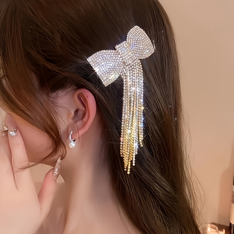 

Luxurious And Stylish Hair Accessory With New Water Drill Tassels And Bows, A High-end To Your Hairstyle.