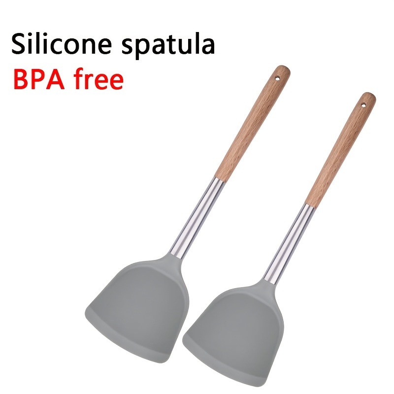 

1/2pcs Silicone Kitchen Spatula, Natural Wood Handle - Bisphenol A Free Cooking Accessories, Kitchen Supplies