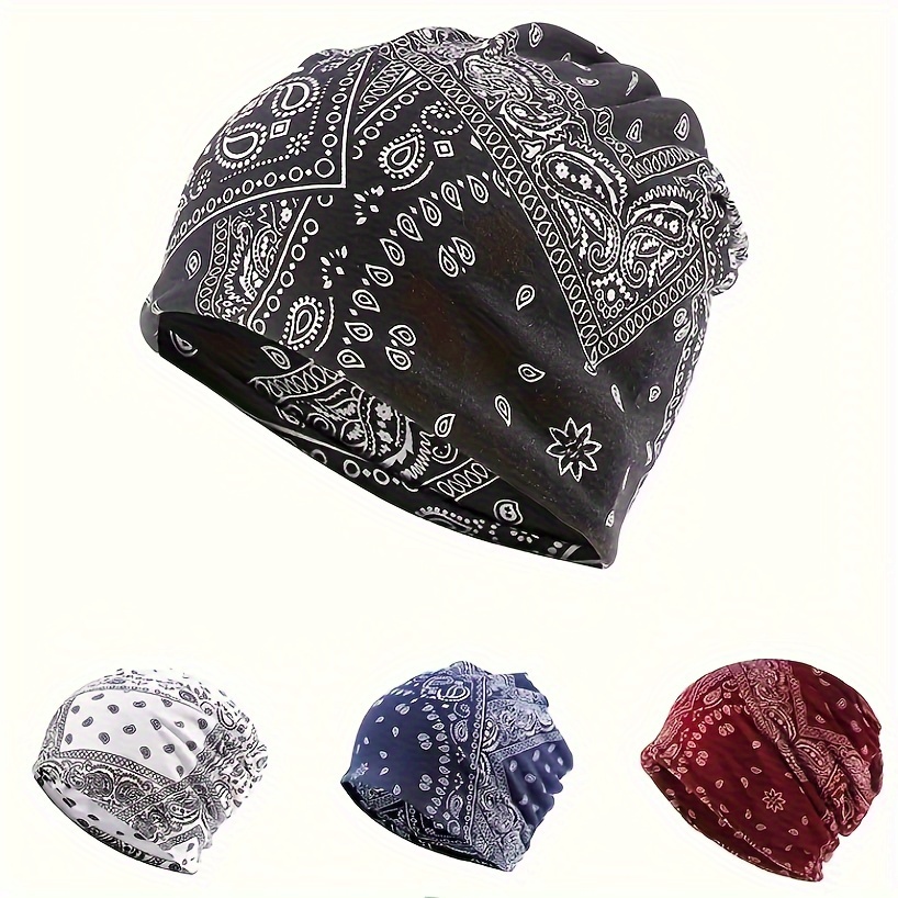 

4pcs/set Classic Paisley Print Beanie Hip Hop Unisex Slouchy Baggy Hat Lightweight Warm Skull Cap Vintage Beanies For