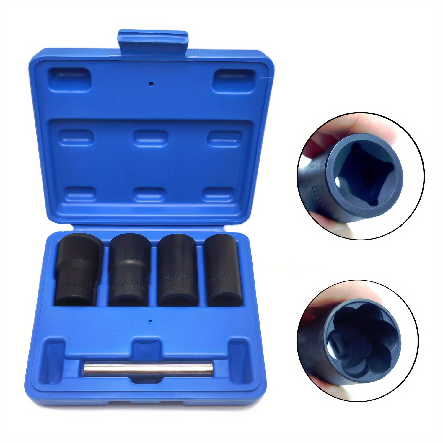 

5pcs Twist Lug Nut Socket Set - 1/2 Inch Drive Damaged Nut Lock Remover Extractor - Rusted & Strip & Stripped & Stuck Locking Nut Removal Tool Kit With 17mm 19mm 21mm 22mm Sockets