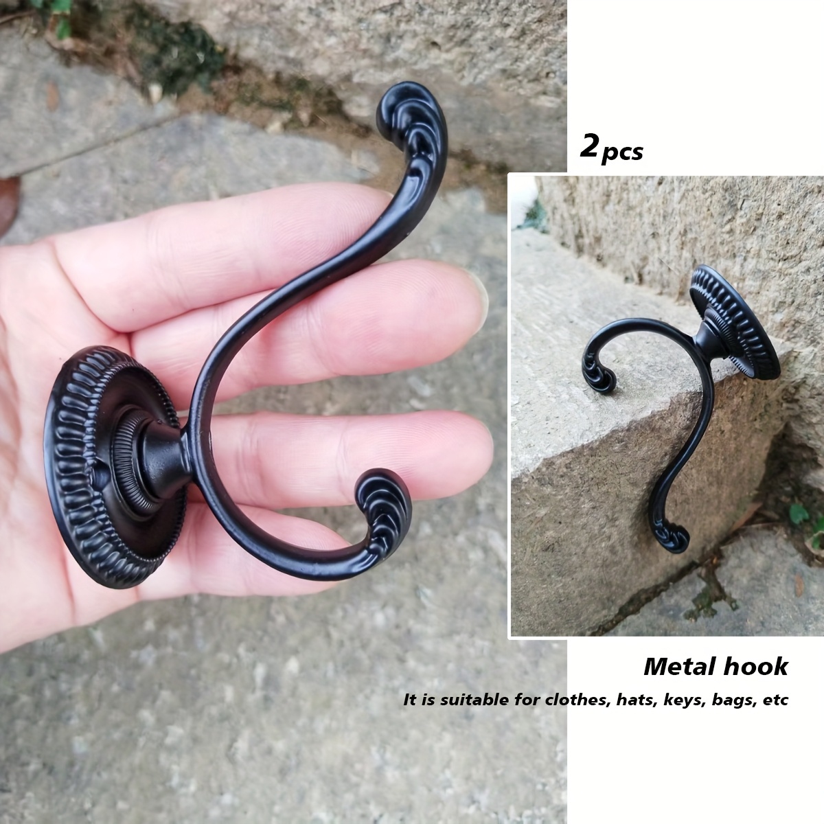 Image of 2pcs Of Country Coat Hooks, Sturdy And Durable, With Screws, , Suitable For Clothes, Hats, Keys, Toys, Towels, Etc. Please To The Size When Purchasing