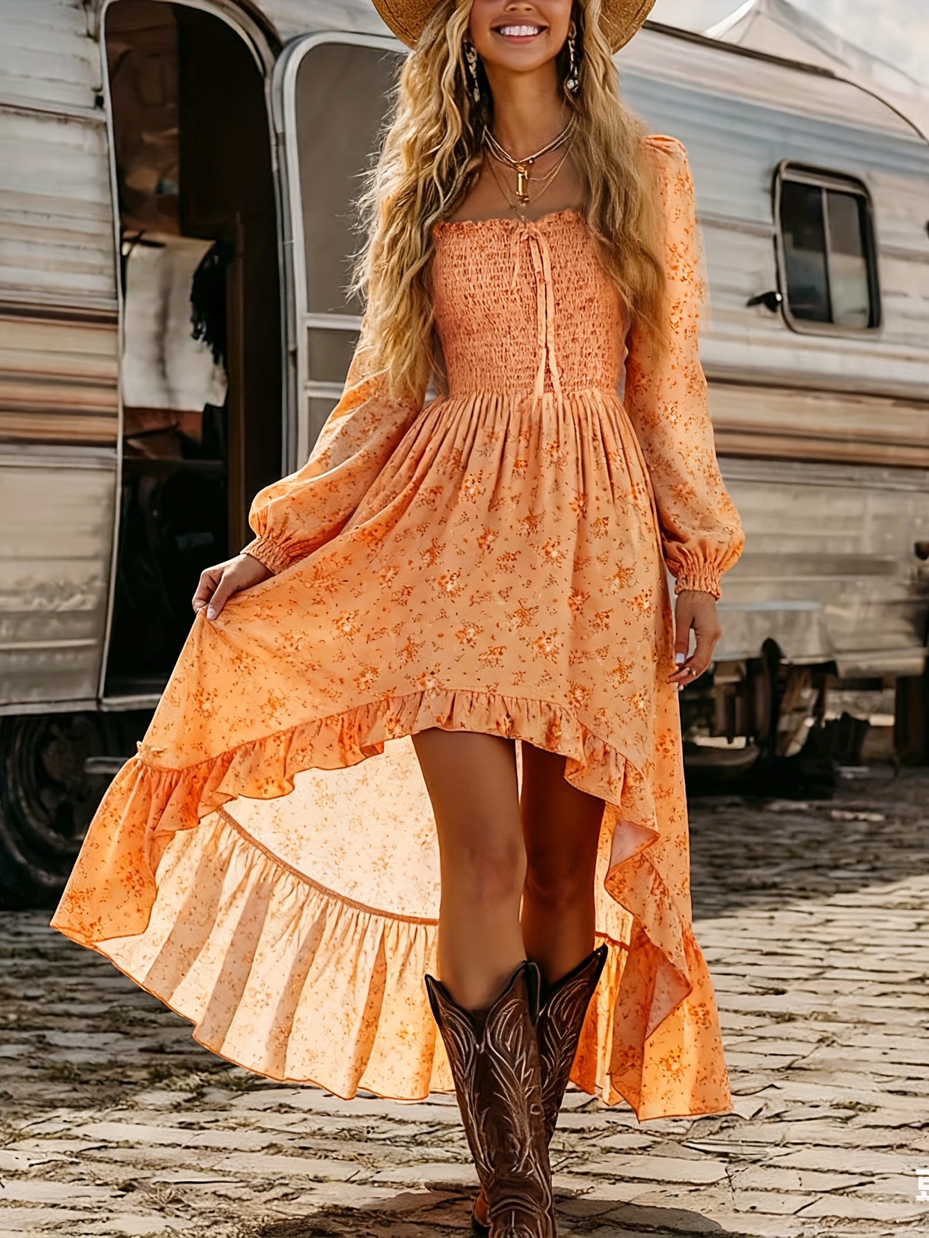 country dress Western Cowgirl Prairie Dress – Country Style Midi – Dust & Bullets Western main image 0