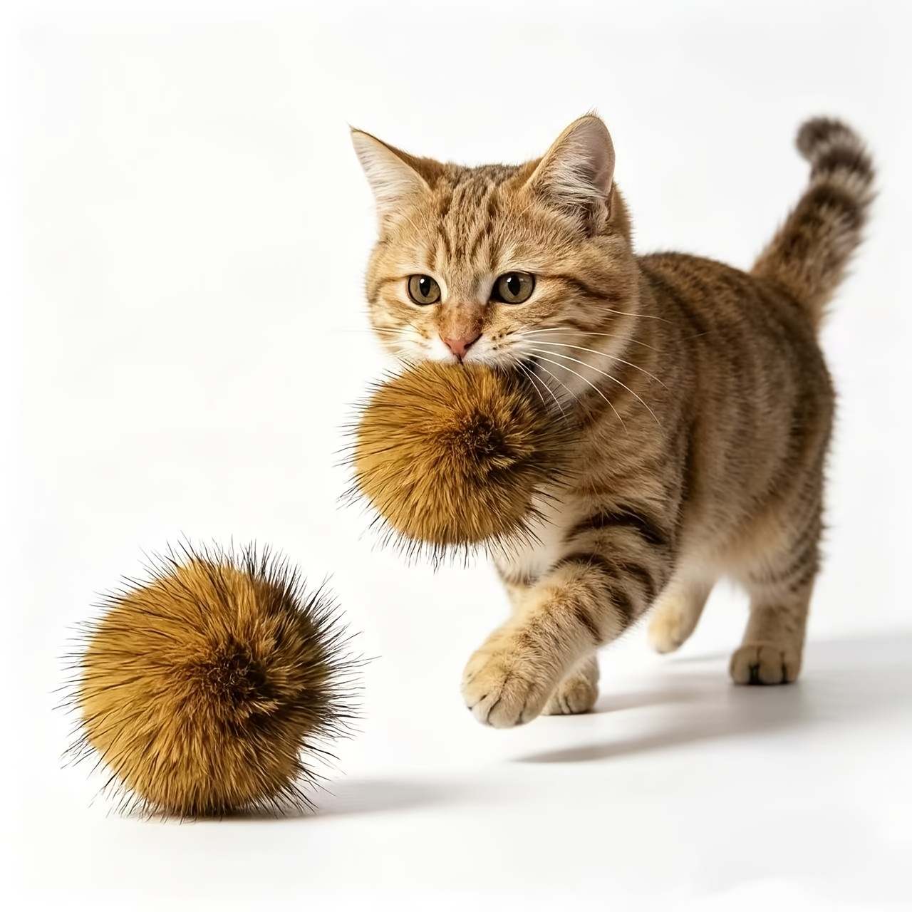conjunto de 2 brinquedos para gatos imitação de pelos de  , bolas de pelos de       estilo 2026, brinquedos de pelúcia para gatinhos de interior, laváveis e adequados para exercício e fortalecimento do  , sem bateria