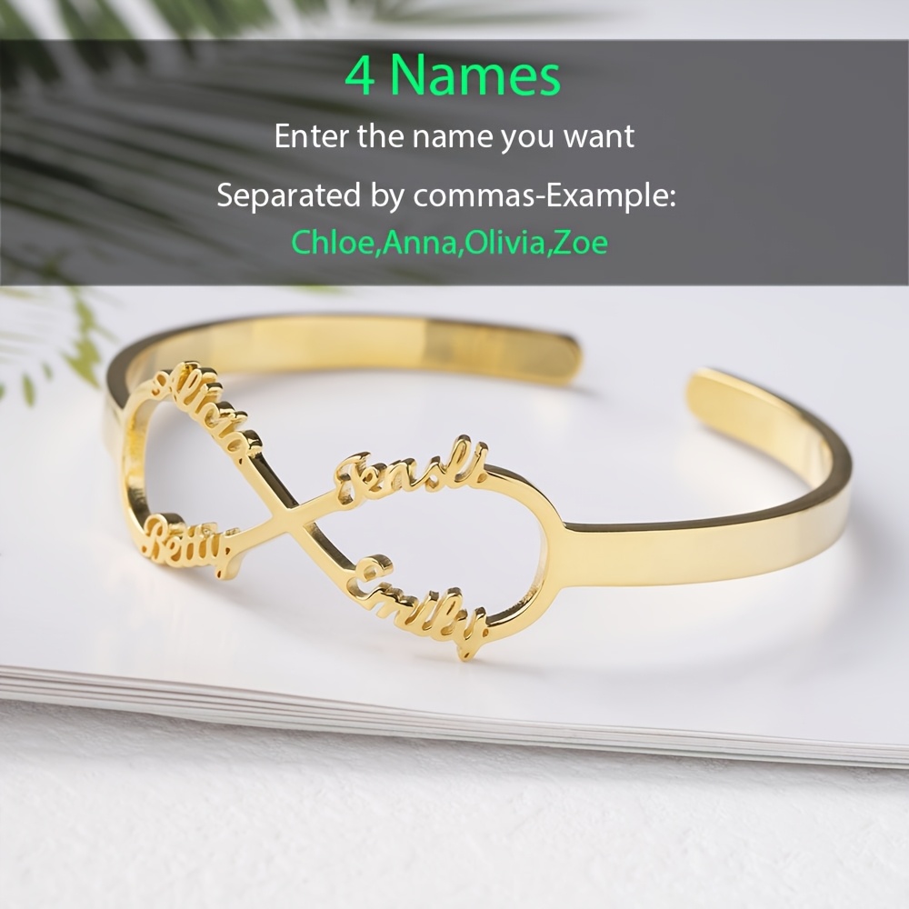 TEMU Bracelet Ouvert Élégant et Personnalisé pour Femmes, Plaqué Or 18K, Personnalisable avec 1 à 6 en Anglais, Cadeau Idéal pour les Fêtes,