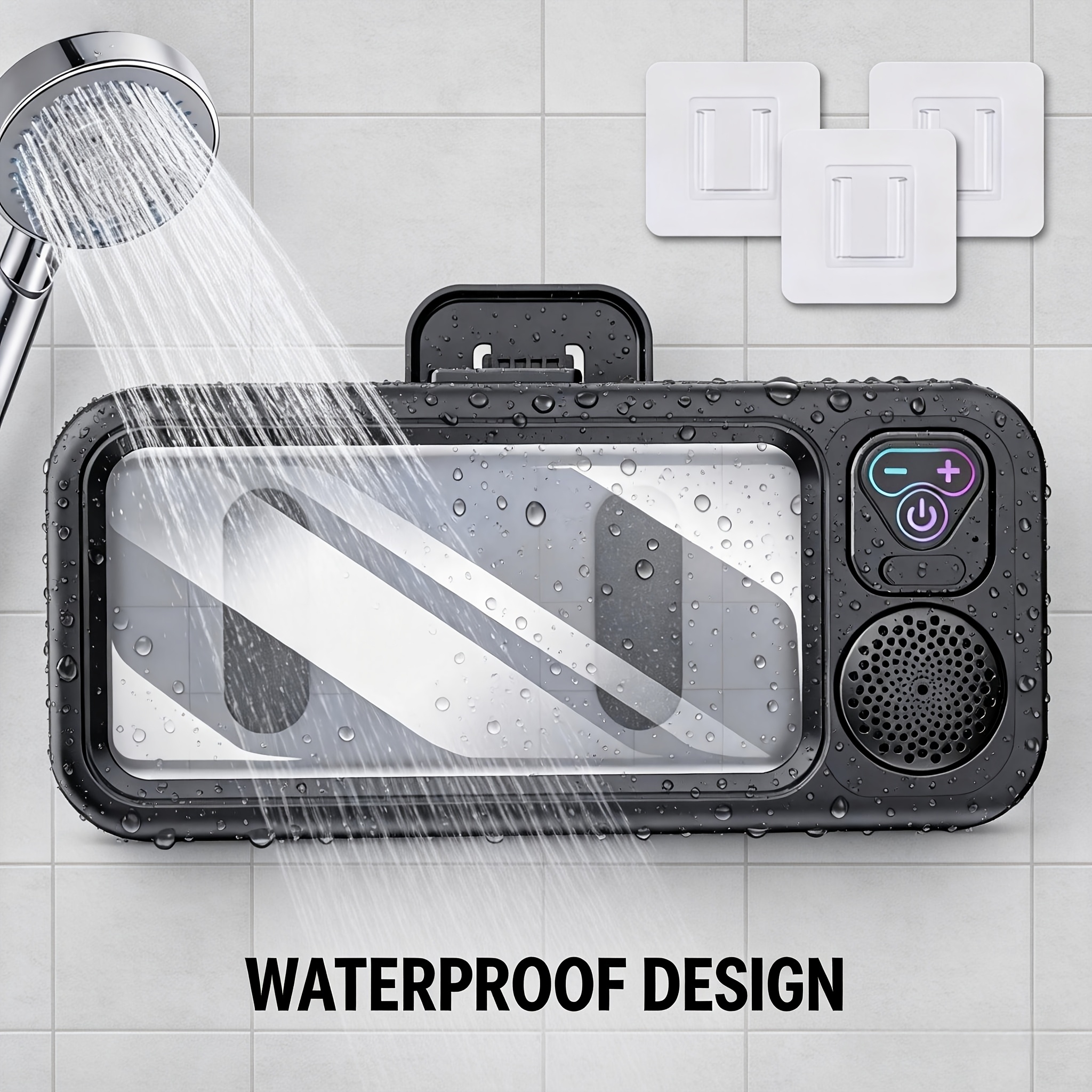 TEMU Bluetooth Speaker  Wireless Speaker With 360  Rotating Touch Screen Shower Speaker  Bathroom Speaker Wall Mounted Phone Holder Compatible
