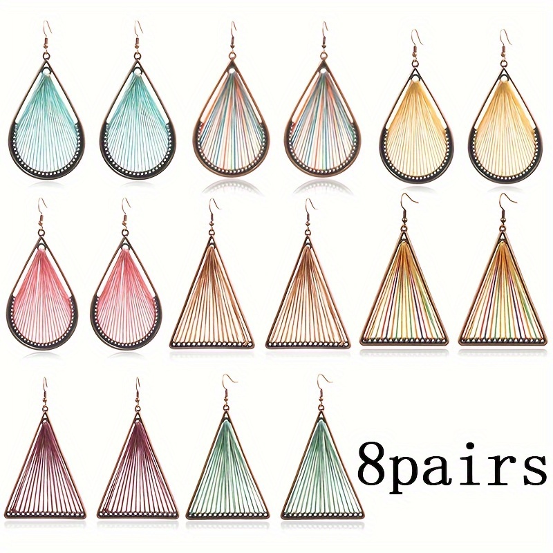 

8pairs Handcraft Earrings Jewelry Set Geometric Droplet Triangle Drop Earrings - Bohemian Vintage Ethnic Dangle Earrings For Sisters And Mothers Gift Set