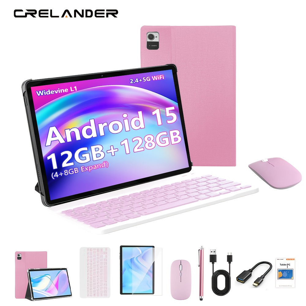 TEMU CRELANDER Tablet 10.1 pollici, Tablet con 15, GMS Tab con GPS, Google, Display IPS 1280x800, supporta WiFi 5G dual-band, 12GB RAM (4GB + 8GB ),