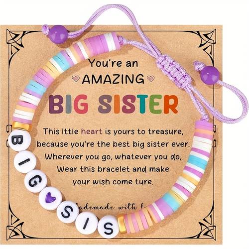 gift of a big sister bro b celet for him her featuring heart shaped ow beads and letters stacking ideal christmas or birthday jewelry for friends sisters or daughters for teenager for teenager