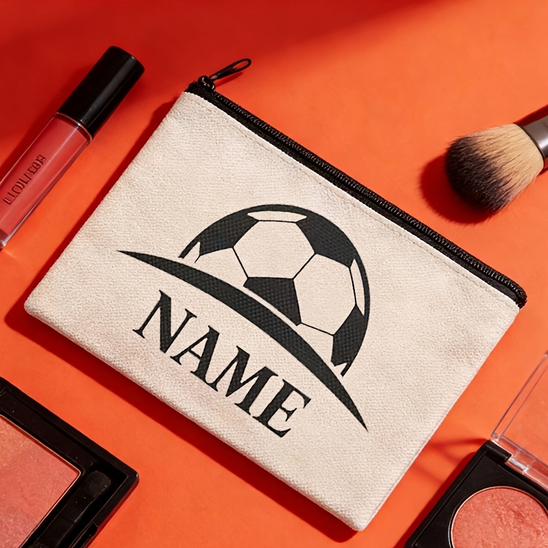 TEMU 1pc/5pcs Makeup Bag Football Shape Logo Name Customization Makeup Pouch With Zipper, Large Capacity Toiletry Bag, Cute Fashion Wallet Portable