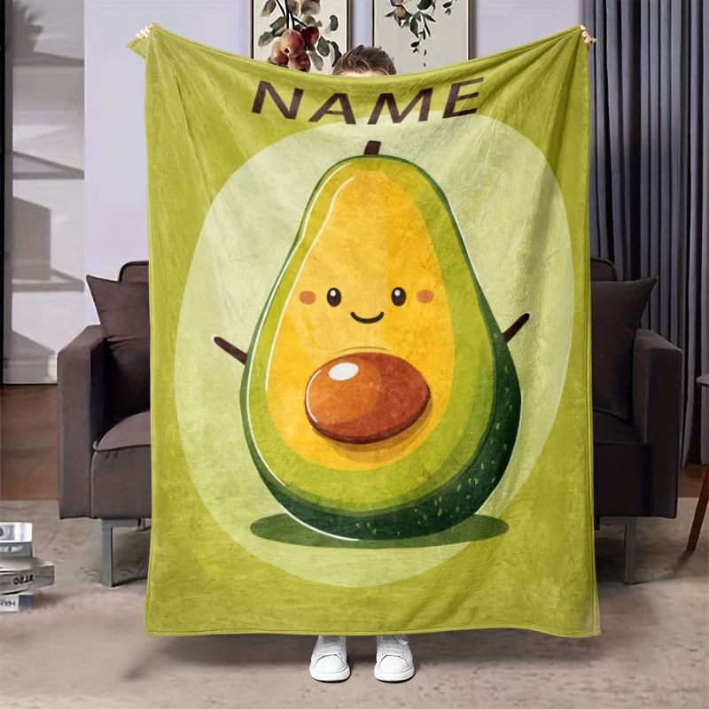 

Customizable Avocado Character Flannel Throw Blanket - Contemporary Style, Quirky Food Pattern, Comfort, Knitted Lightweight Polyester, - Decor For Avocado Lovers