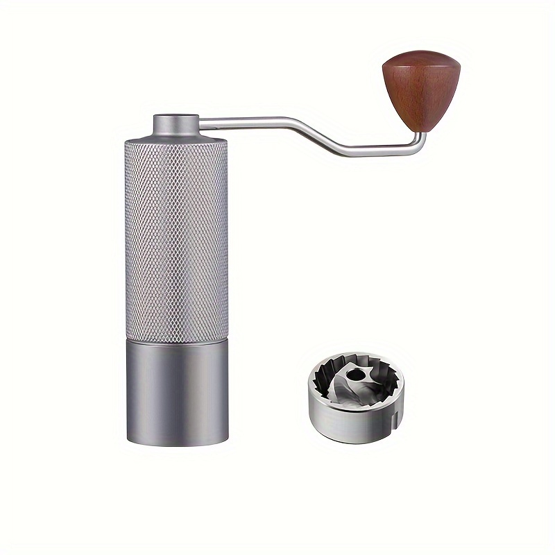 stainless steel manual coffee grinder with lattice pattern handle portable hand crank bean mill no electricity required for home and travel details 4