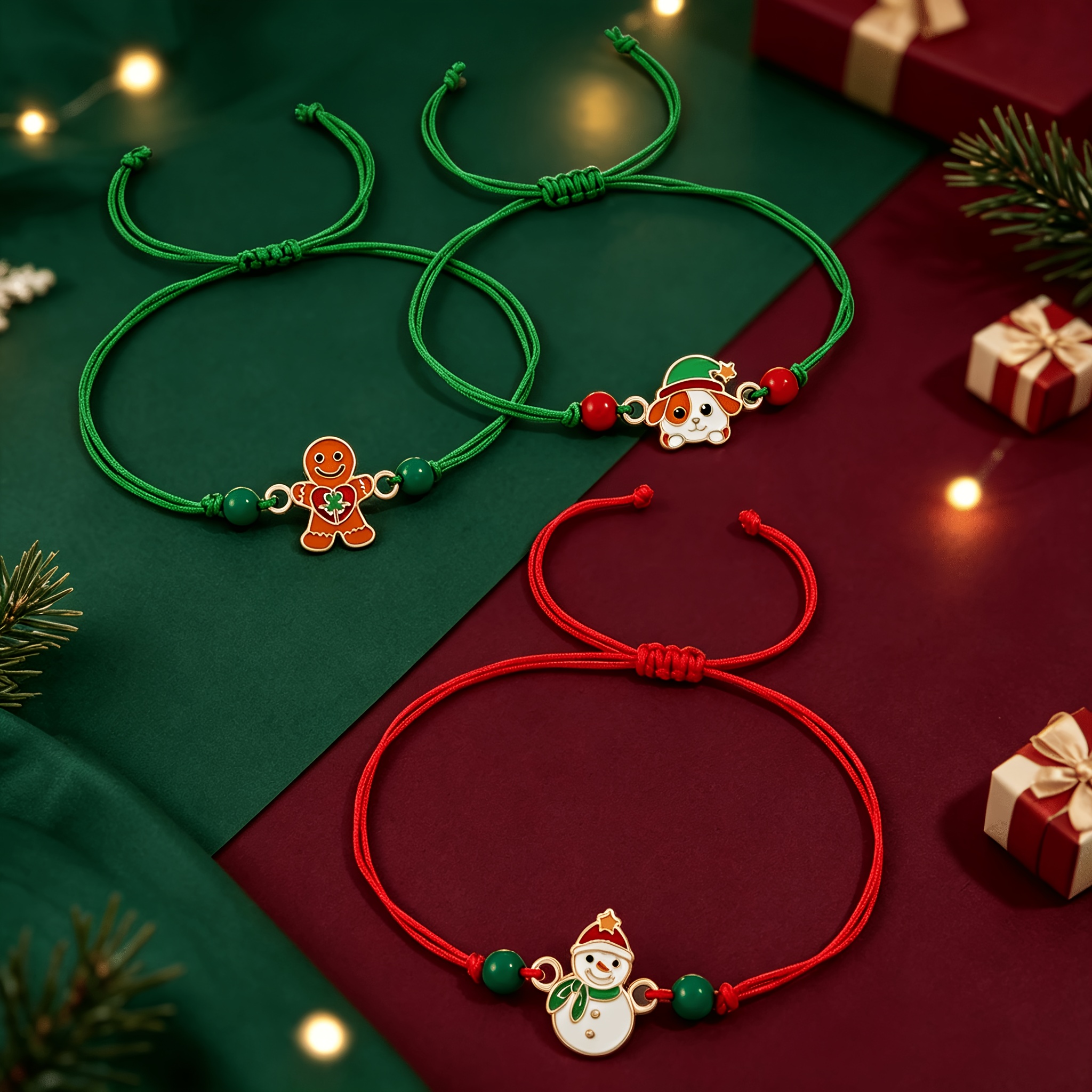 12pcs Christmas Kids Drawstring Bracelet Set with Cute Charms
