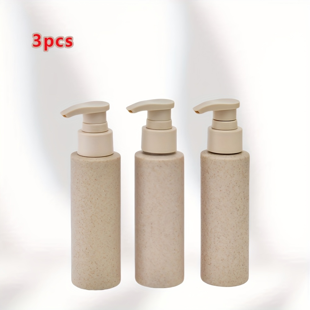 E-shop 3 Stück 100ml Weizenstroh Kunststoff Reiseflaschen - Nachfüllbare und Wiederverwendbare Pumpflasche, Make-up-Entferneröl/Lotion-Spender,