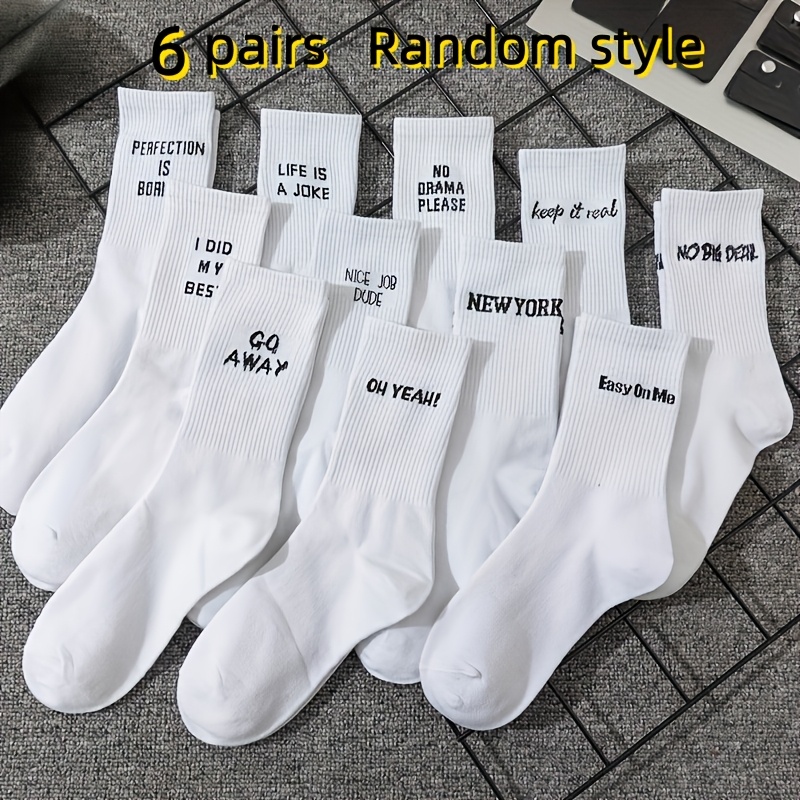 TEMU Random 3 Pairs/6 Pairs Unisex Street Preppy Style Letter White Mid-calf Socks