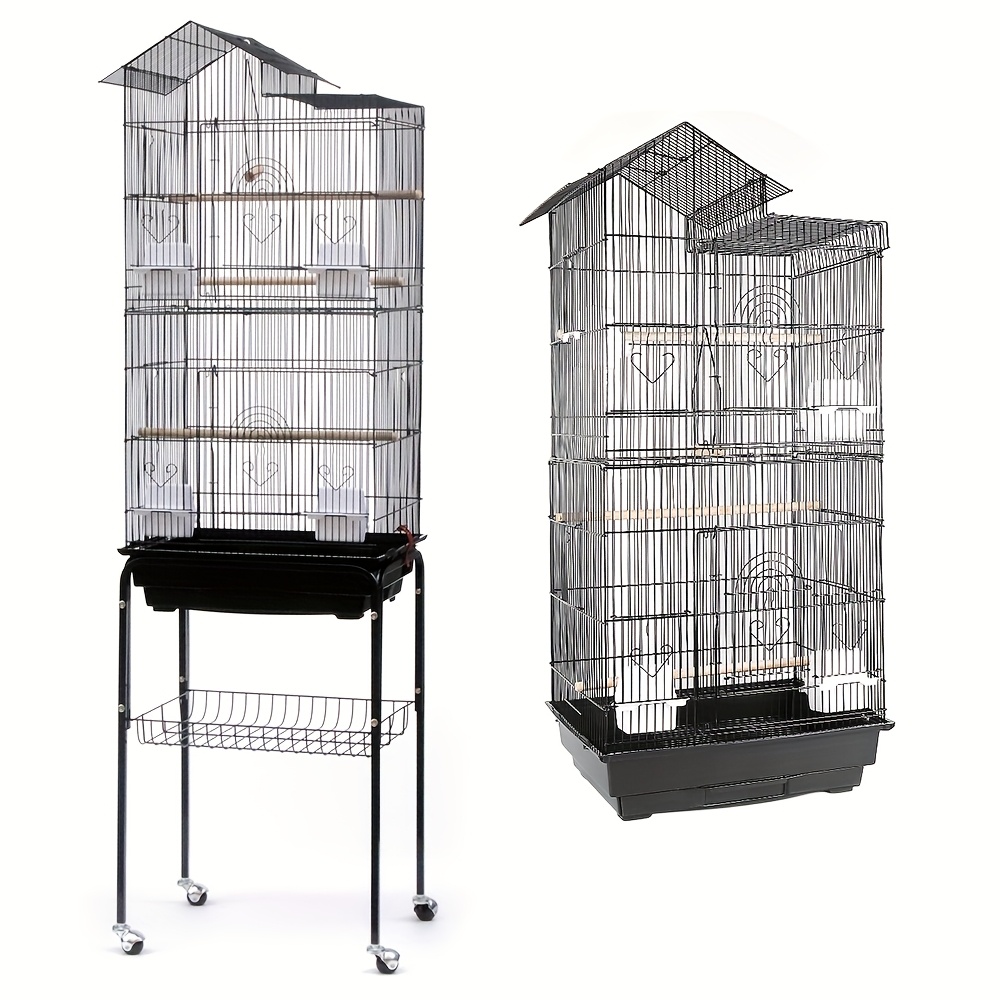 Roof-shaped Design Portable Wire Bird Cage - 46 X 35.5 Cm - Black - 6 Kg
