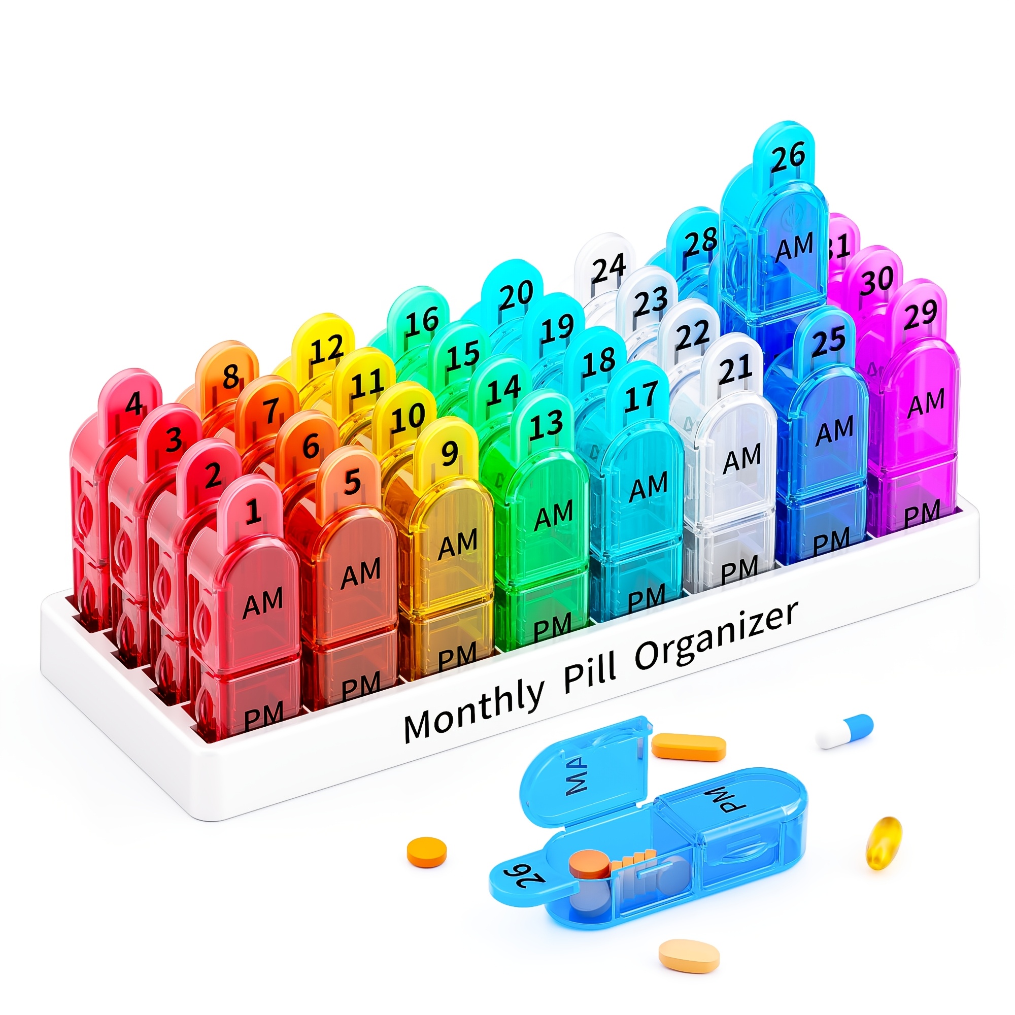 Image of Monthly Pill Box, 30-day Medication Organizer With Unique , 31-day Portable Medicine Box, Can Store Vitamins, Supplements, And Drugs