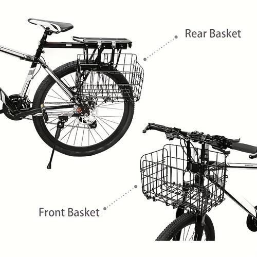 1 black metal for bicycle basket with a large capacity measuring 13 18 by 7 87 inches designed for front and rear suspension on the for bicycle frame and is ideal for bicycle additions