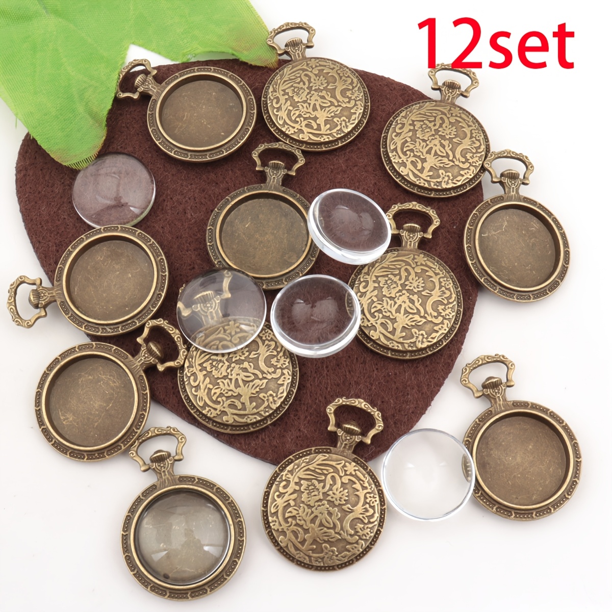 TEMU 12 Ensembles (Base et Verre) Base de Temporelle Alliage Motif Vintage Pendentif Élégant Motif Floral Diamètre Intérieur 2Cm Convexe Rond Bijoux