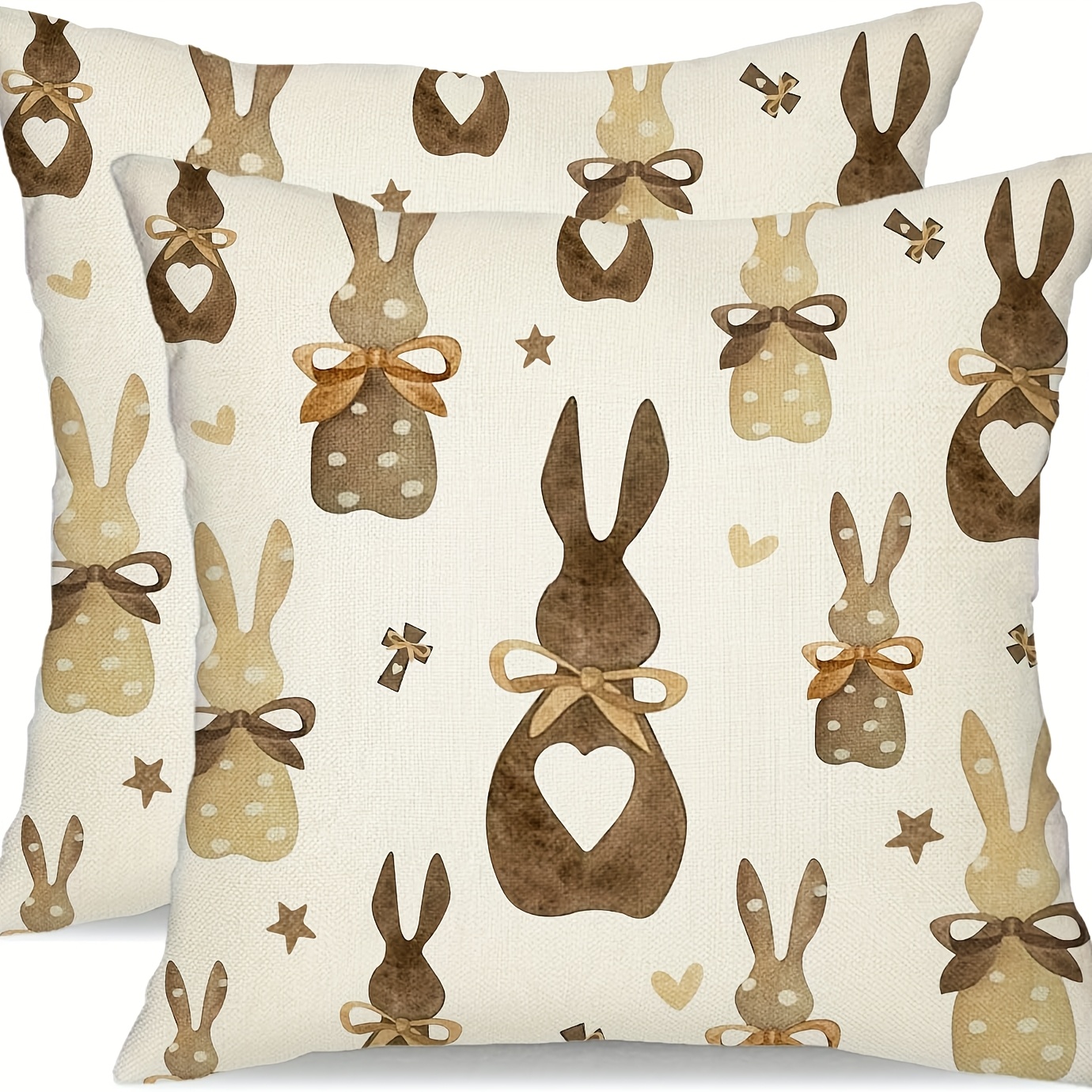 

2pcs Easter Bunny Pillow Covers, 18x18 Inch, Contemporary Style, Machine Washable, Zipper Closure, Woven Polyester, Love Heart & Polka , Spring Farmhouse Decor For Sofa & Bedroom