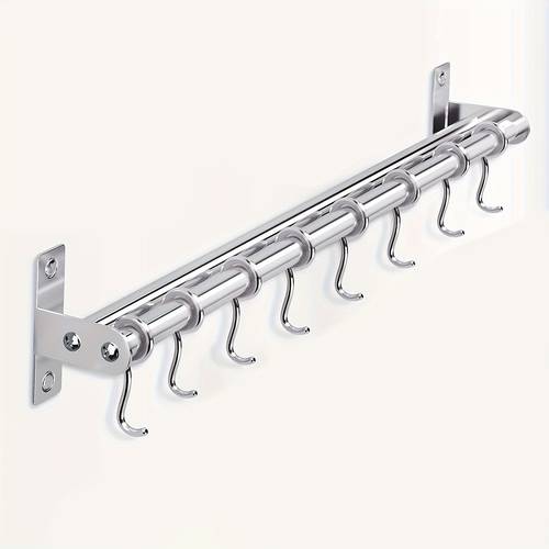 1pc fashion stainless steel kitchen utensil rack holder wall mounted with 8 hooks space saving design for cooking tools and accessories utensil hanging modern kitchen decor rack