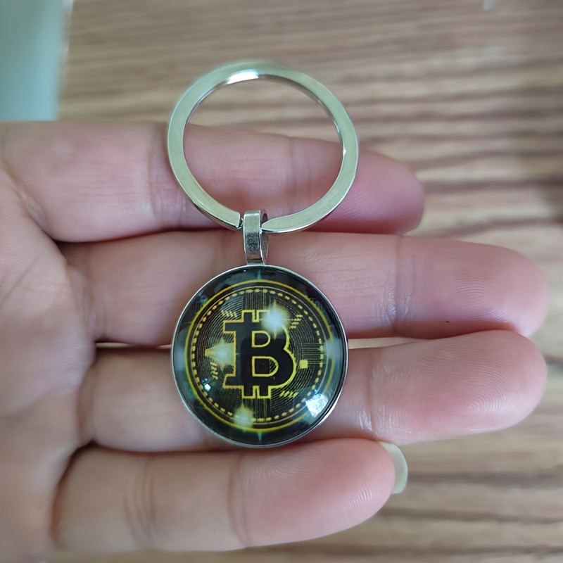 

1pc Fashion Bitcoin Design Glass Pendant, Men's And Women's Keychain Jewelry Keychain, Souvenir Gift For Friends