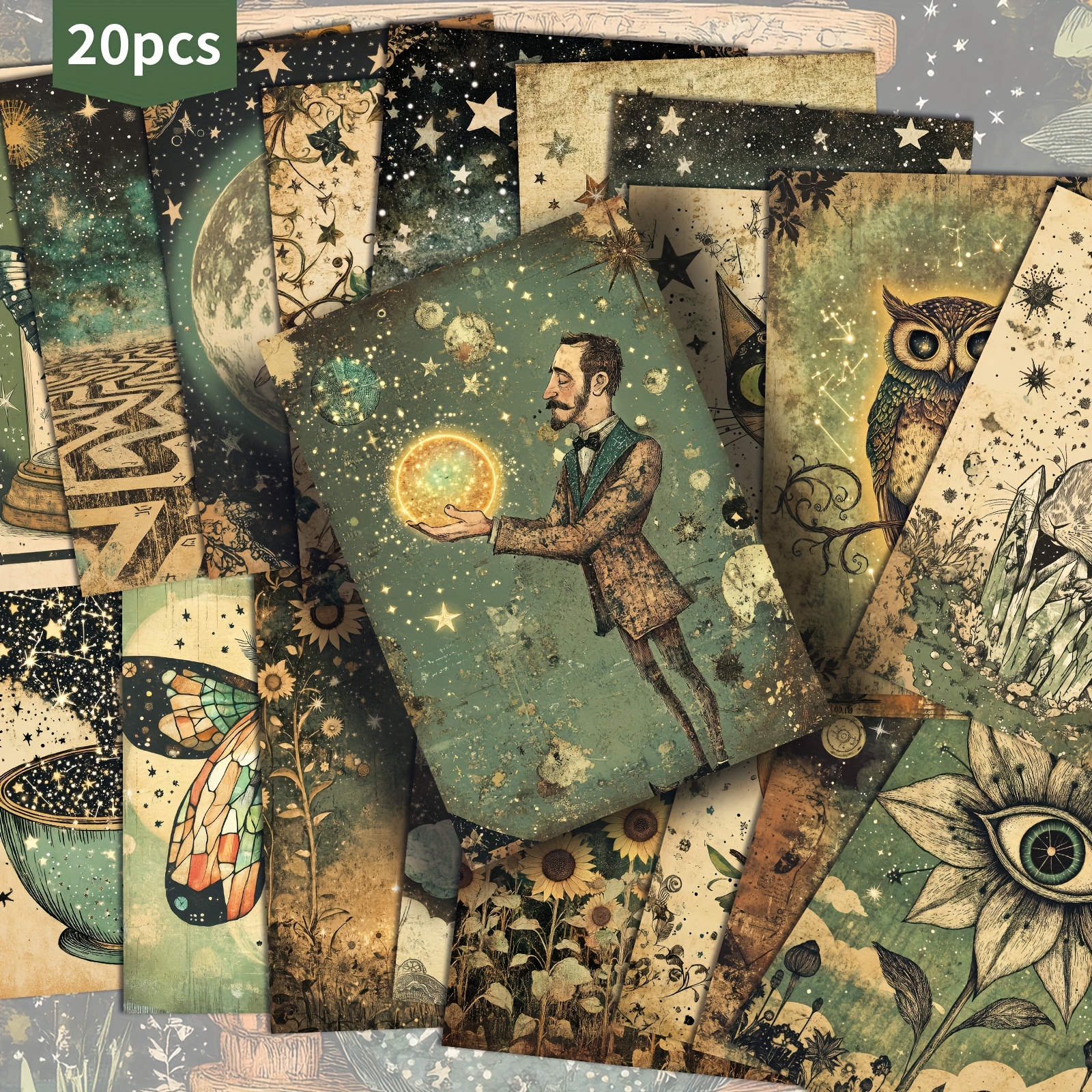 TEMU 20-Pack ASSTSS Postales Vintage de Cielo Nocturno - Diseños Retro de Astronomía, Verde , Cuerpos (, Planetas) - 4x6 Pulgadas para Scrapbooking,