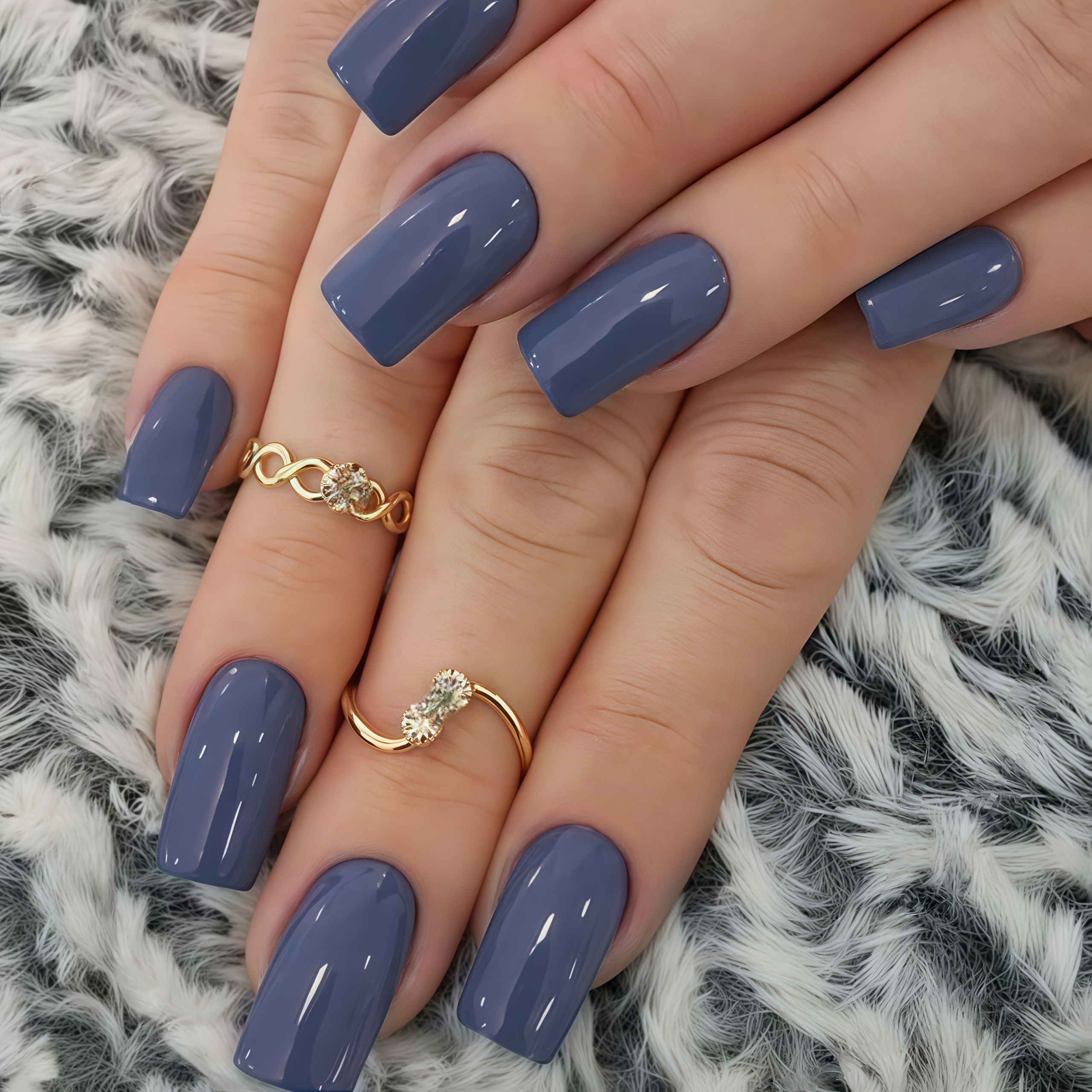 TEMU 24pcs Purple-blue-gray Square Medium-length Press-on Nails With Glossy Finish - Includes Nail File For Women & S, Everyday & Party Wear, Daily