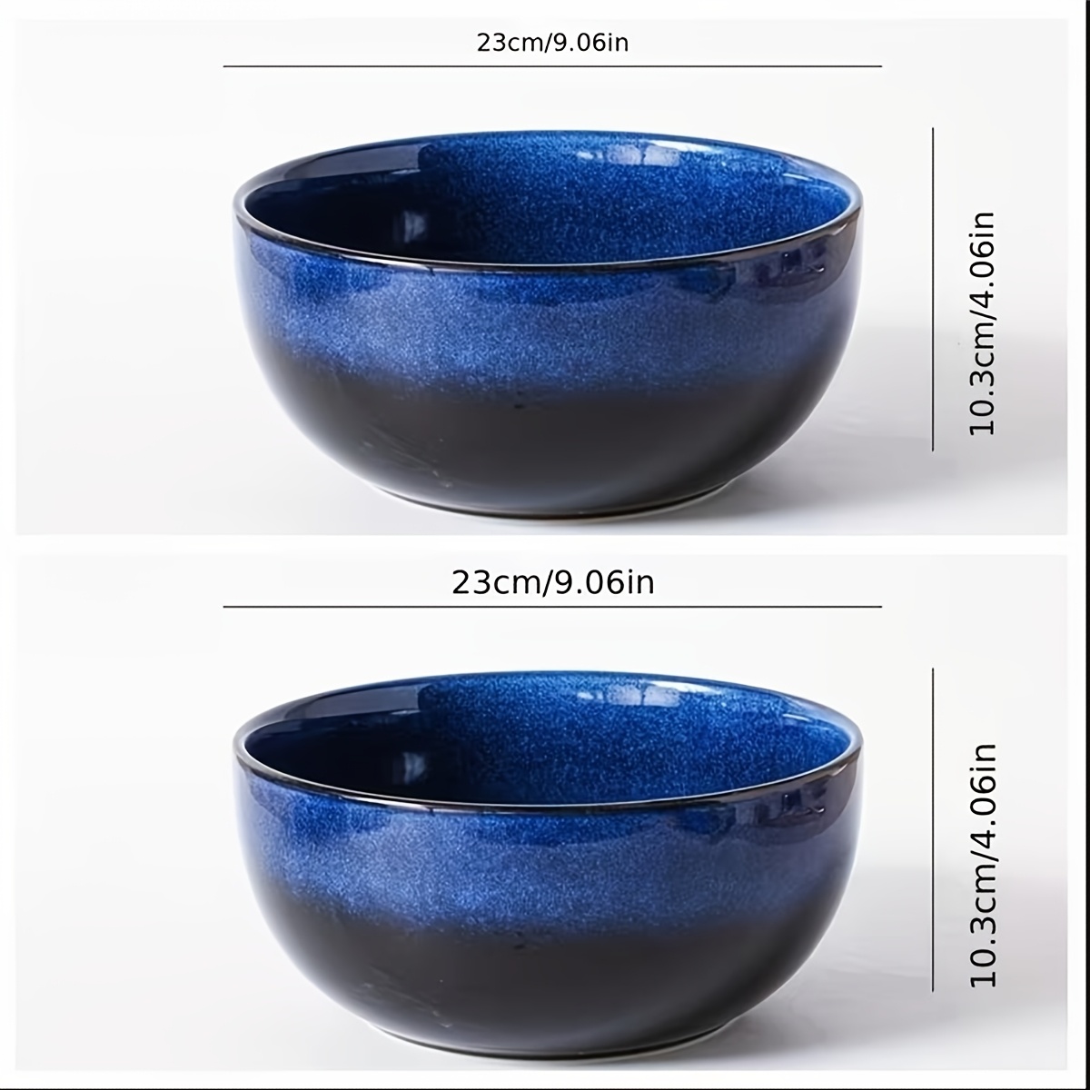 2pcs Extra Large 2400ml Blue Color Ceramic Drop Bowls - Stylish, Durable, Microwave Safe - Perfect For Salads, Noodles, Ramen - Ideal Festive Gift For Home Kitchens, Restaurants, Hotel