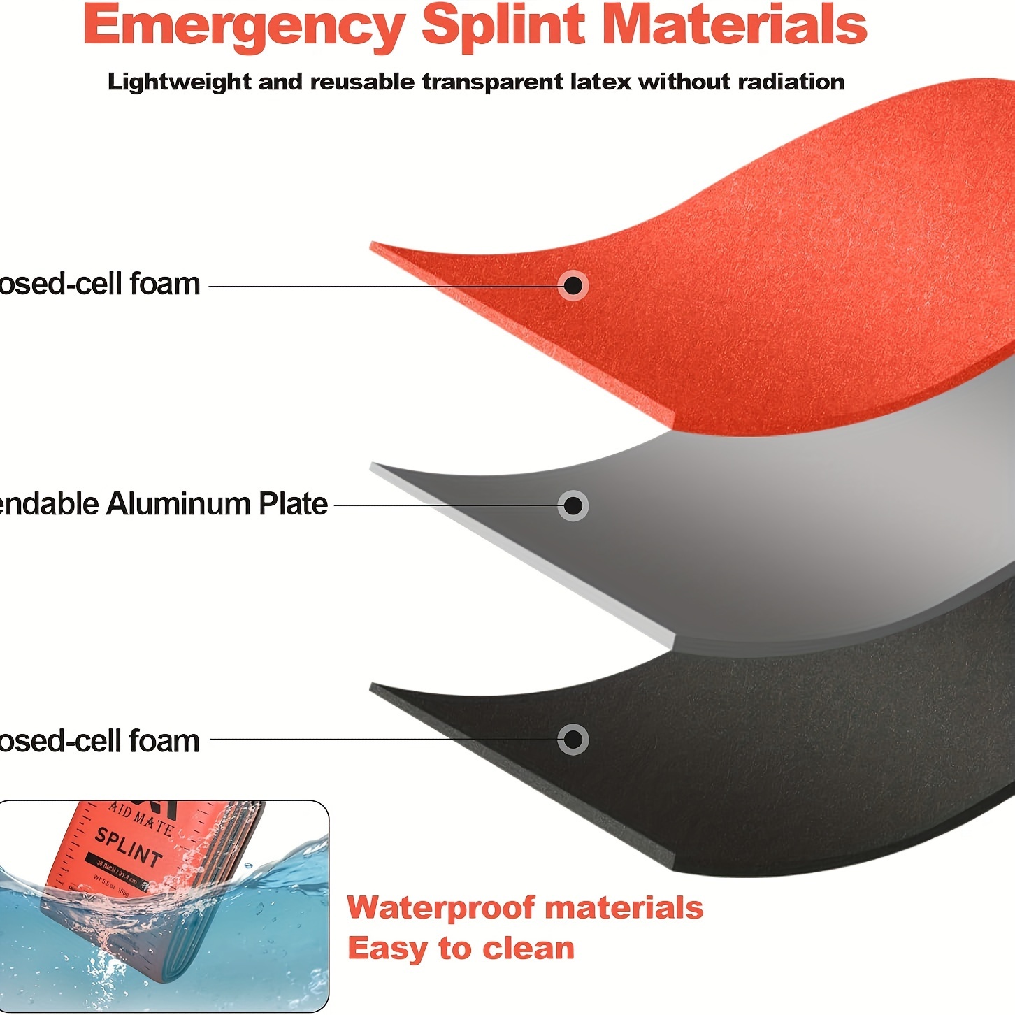 1/7 Outdoor First Aid Splint Set (4 Splints And 2 Tape Combinations) Includes a Storage Bag - Lightweight, Waterproof, And Reusable - Suitable for Outdoor Activities, Camping, Hiking, And Pet Use AID MATE Splints.