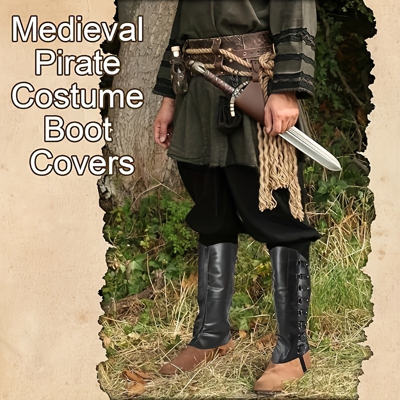 Pirate Costume Boot Covers Medieval Pirate Boot Covers Leather Steampunk  Shoes Cover, Viking Warrior Knight Leg Gaiters Cosplay Access