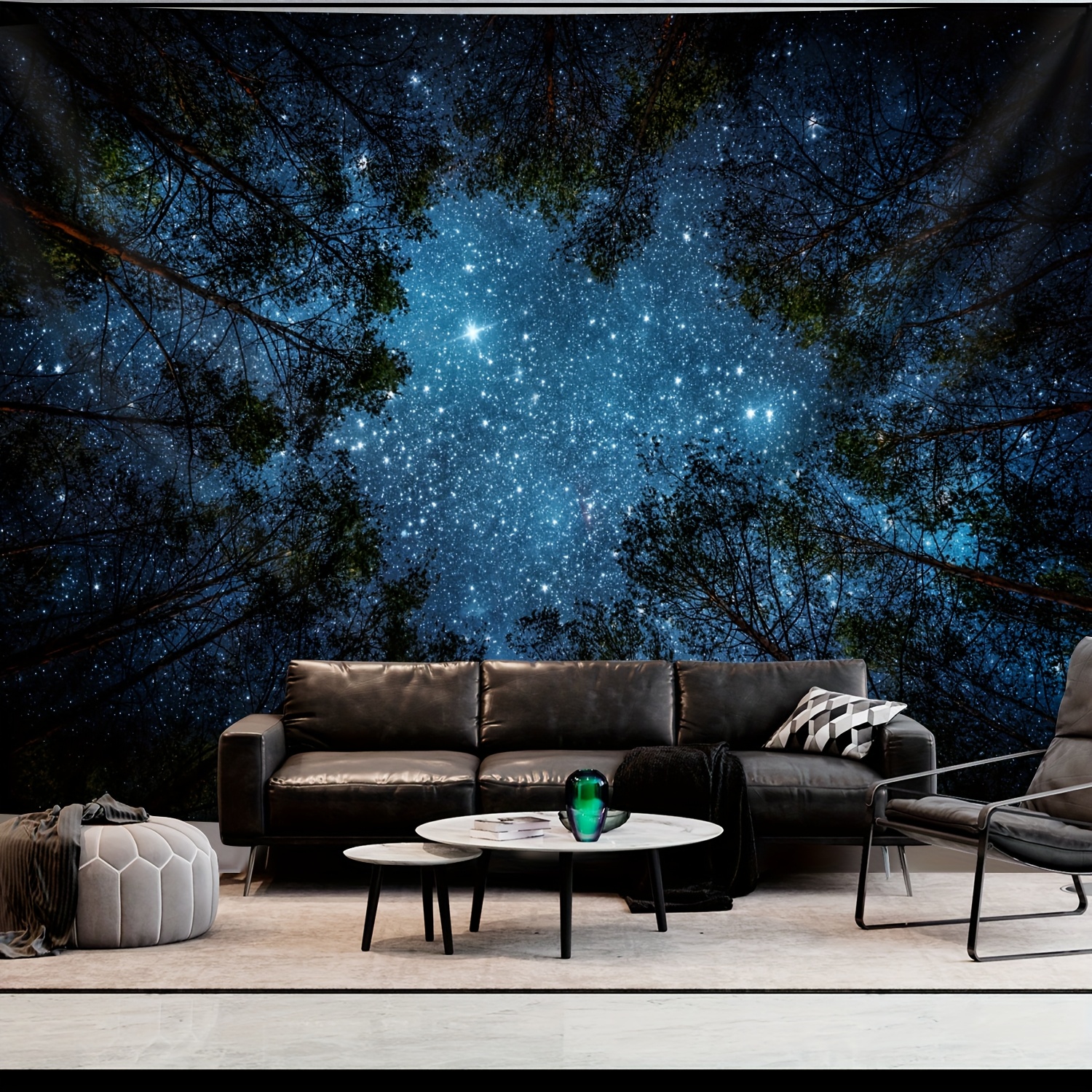 TEMU 1 pièce Tapisserie murale ultra grande taille, paysage naturel de forêt et de ciel étoilé - Toile de fond pour photographie, cadeau