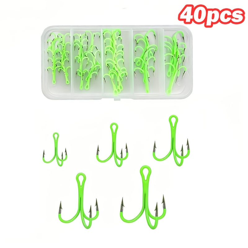 Goture 40pcs Luminous 4x Treble Hooks With Storage Organizer Box Kit, Night Lighted High-carbon Steel Hooks Glow In Dark For