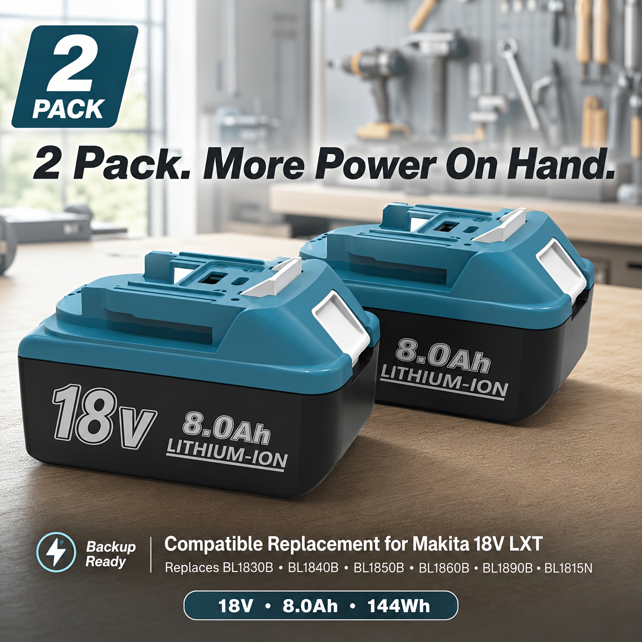 TEMU 4/2/1er Pack 18V 8,0 Ah Akku, als Ersatz für Makita Lithium-Ionen-Akku, Modell BL1860B, BL1850B, BL1840B, BL1830B, 194205-3, -400, BL1830, mit