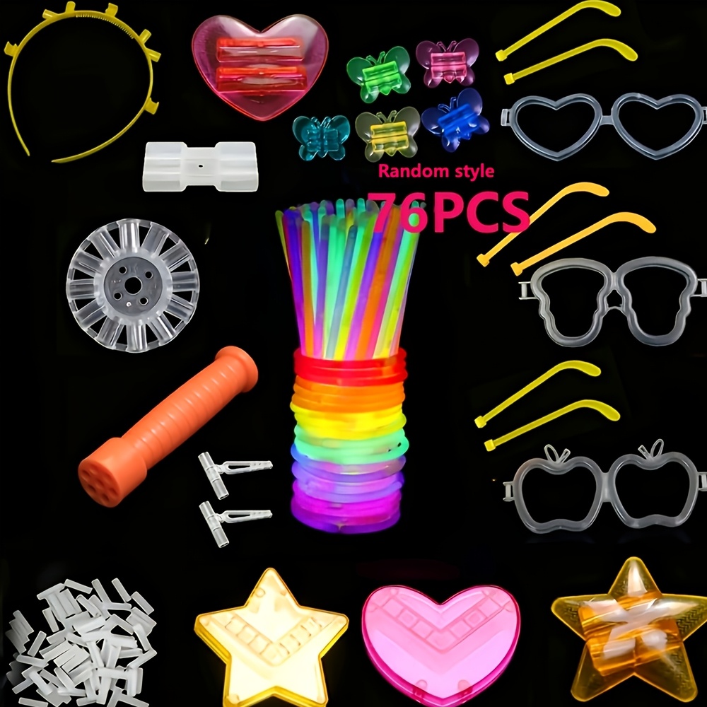 TEMU 76pcs -the-dark Party Photo Booth Props, Random Set, Assorted Patterns Halloween Glow Stick Party Styling Kit, Holiday Party Supplies, Party