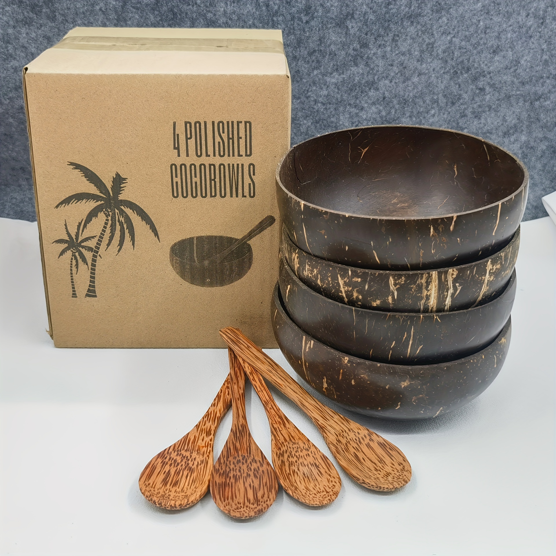 

4 + 4 Coconut Wood Spoons Combination Natural Coconut Wood Spoons Coconut Shell Bowls Yogurt Bowls Ice Cream Bowls Wooden Bowls With Spoons