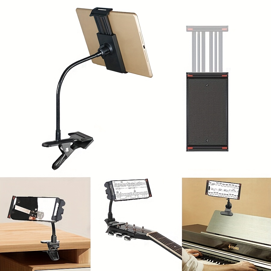 TEMU Universal Phone/tablet Clip Stand With 360° Adjustable Goose Neck, Multi-functional Holder For Guitar , Piano, And Desktop Use, Phone Holder For