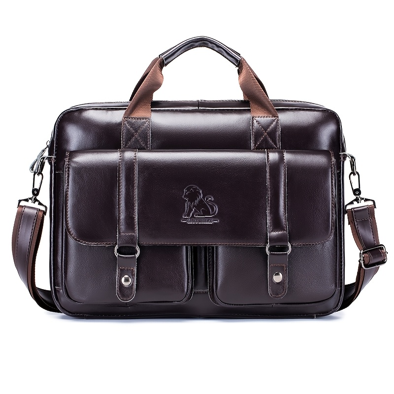 Image of Men's Large Genuine Leather Handbag, Business Briefcase, 15-inch Laptop Bag, Men's Travel Bag, Hand-carry/shoulder Business Bag, Portfolio Case